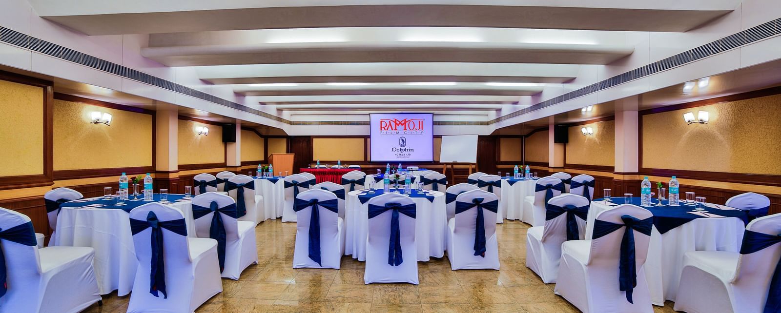 Champion Hall decked with elaborate seating arrangements at Tara, Comfort Hotel in Hyderabad - Ramoji Film City.