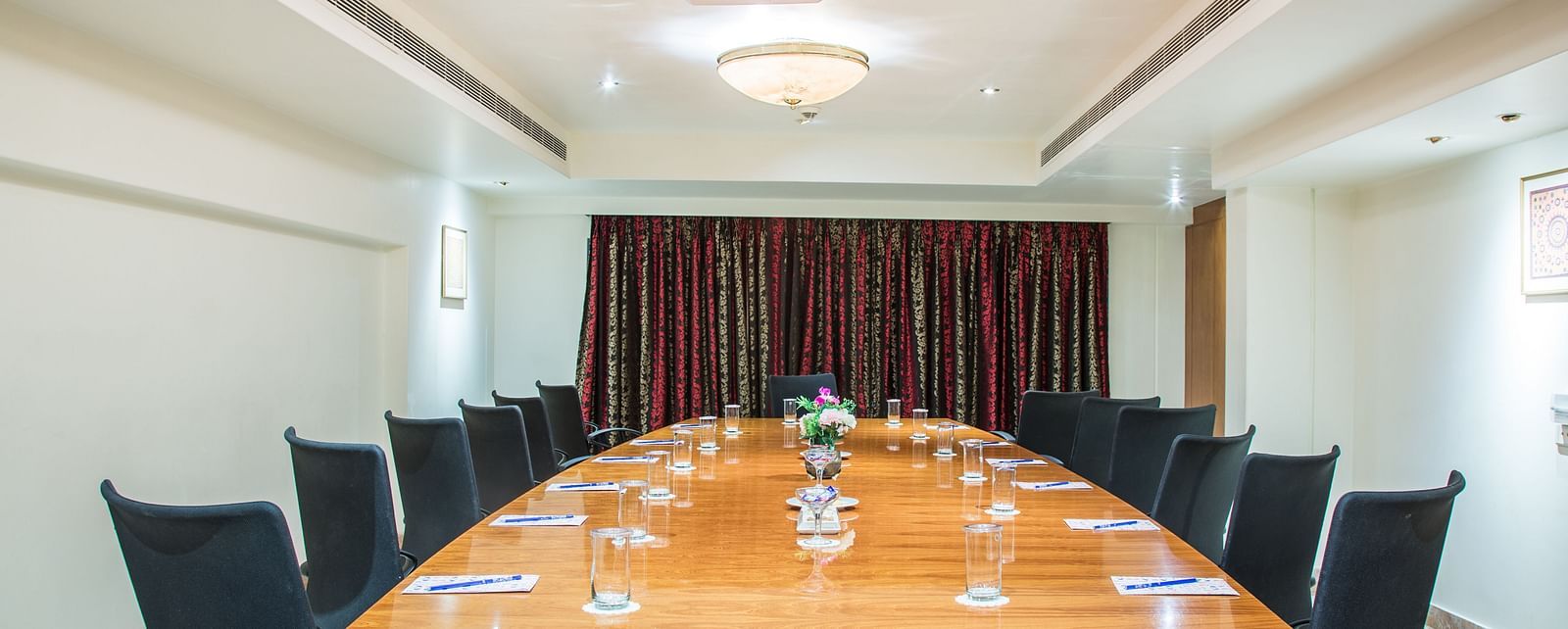 Well lit boardroom at SItara Luxury Hotel in Hyderabad near Ramoji Film City