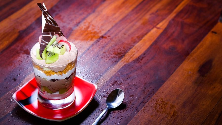 a dessert on a table at Charcoal 10