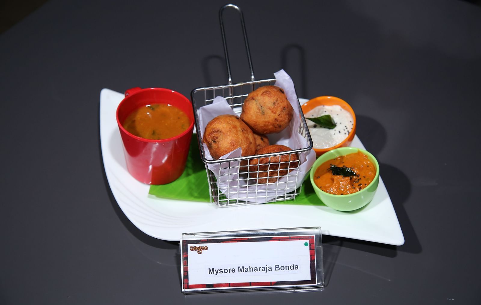 Masala Vada with Sambar and Coconut Chutney.