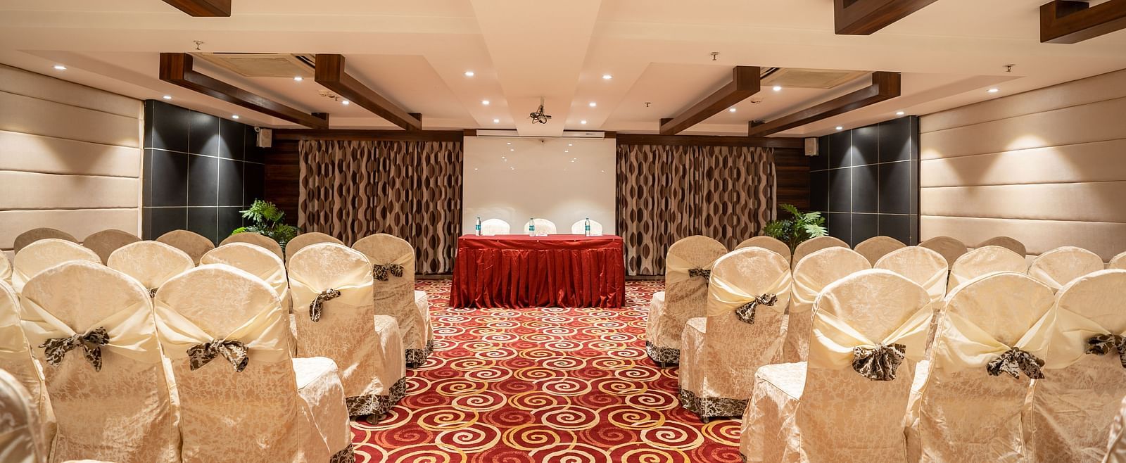 An image of the seating arrangement in the Orion hall at The President Hotel, Hubli