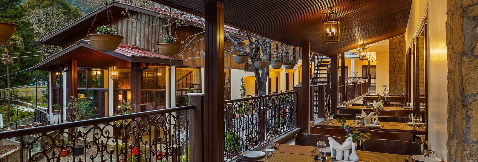 Balcony with outdoor seating at a resort.
