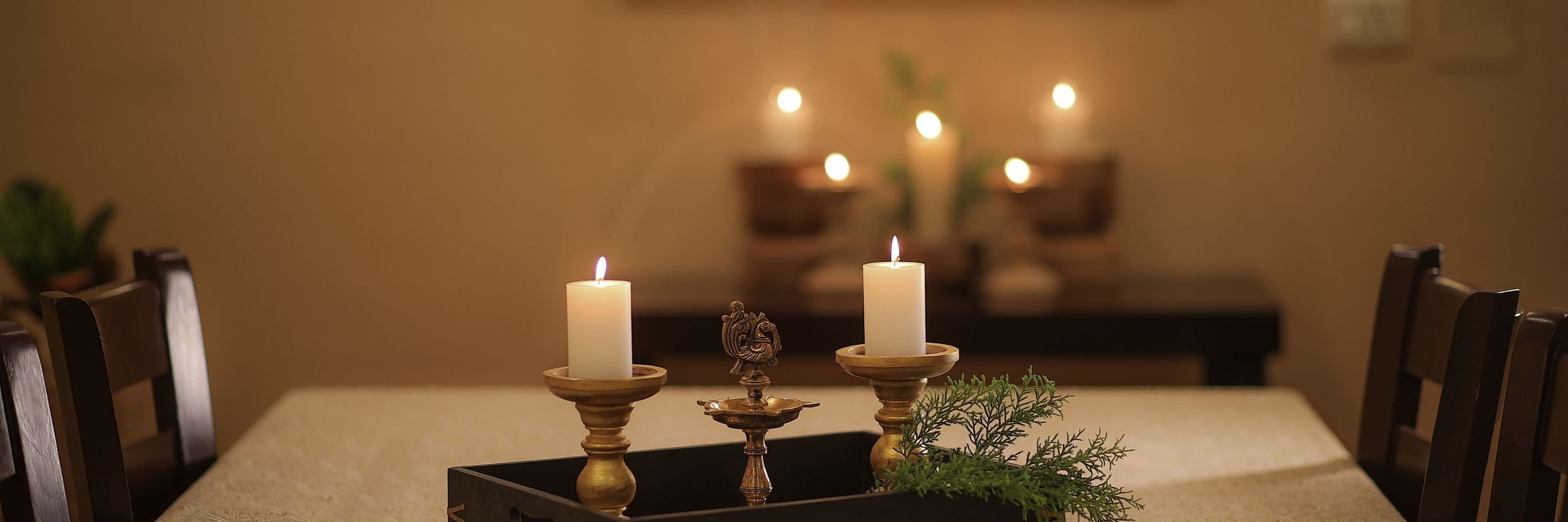 The dining table prepped with candles 2 - Lamrin Boutique Cottages Rishikesh