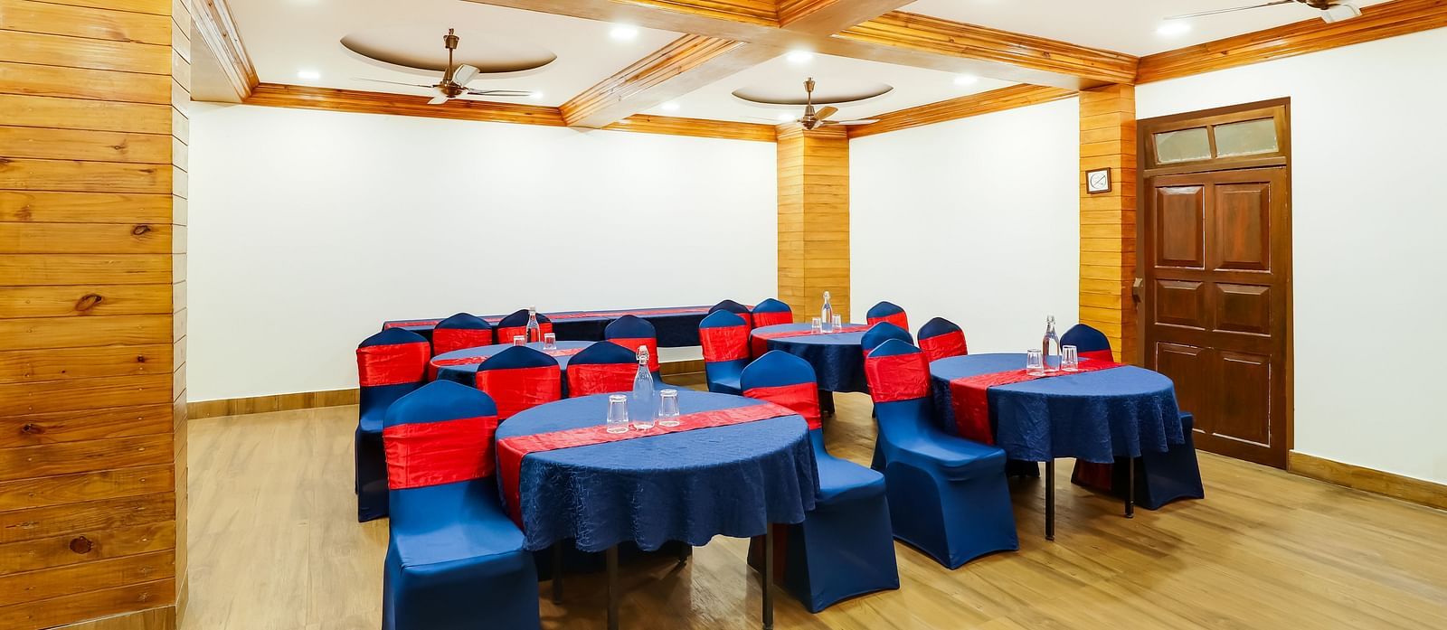 Seating arrangement in the banquet hall at Summit Barsana Resort & Spa, Kalimpong