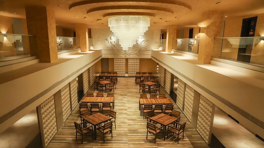 Seating arrangements in the ground floor with rooms on the first floor corridor - VITS Bharat Nanded