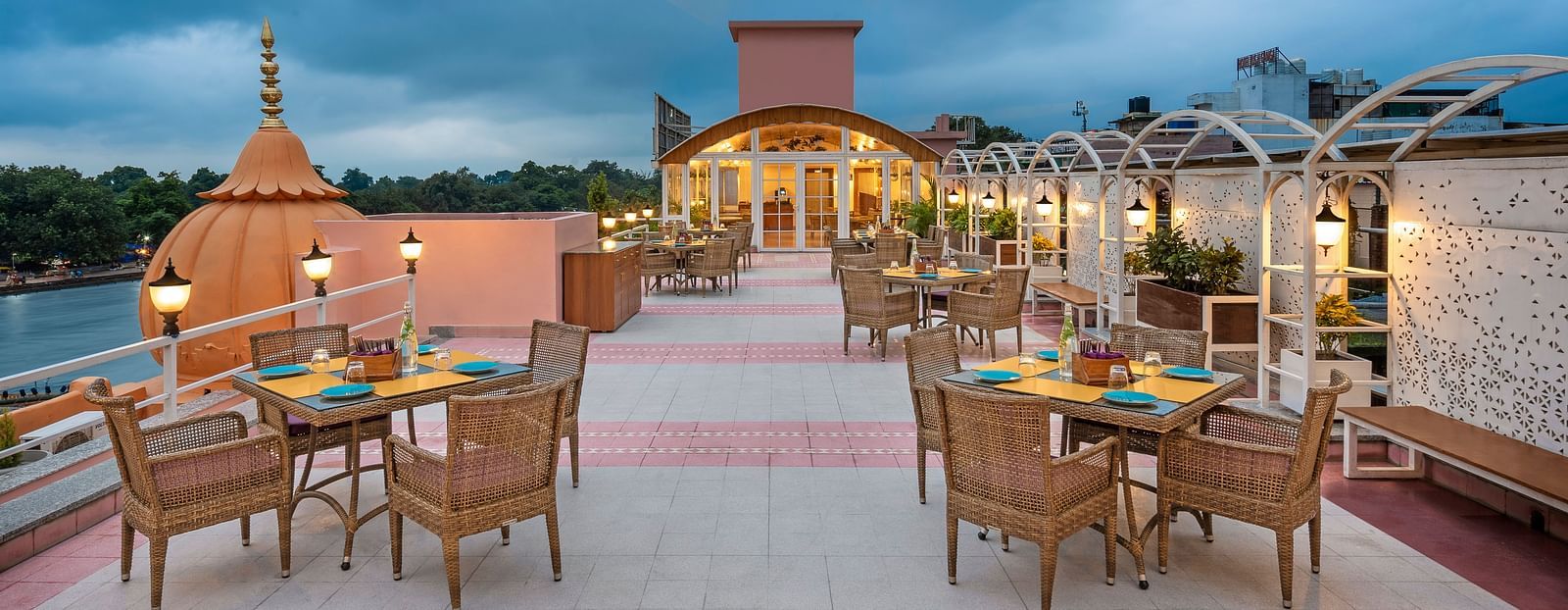 Restaurant patio overlooking a river