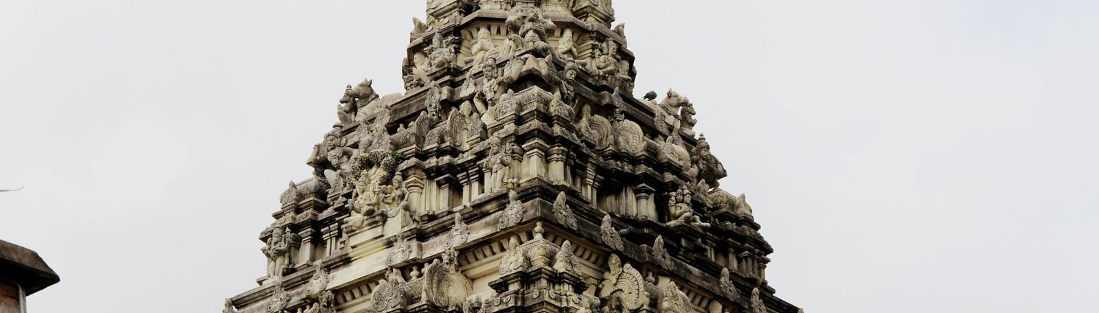 A low angle shot of a temple made of Dravidian architecture in Kanchipuram