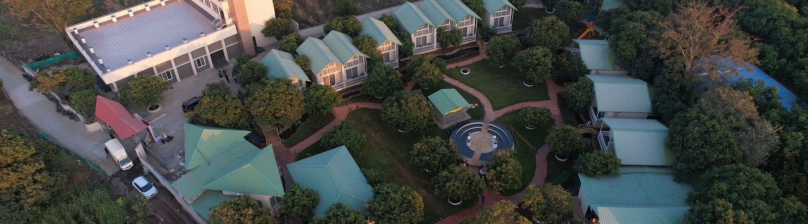 Birds-eye view of the entire property of Mango Leaf Lake Resort, Pune