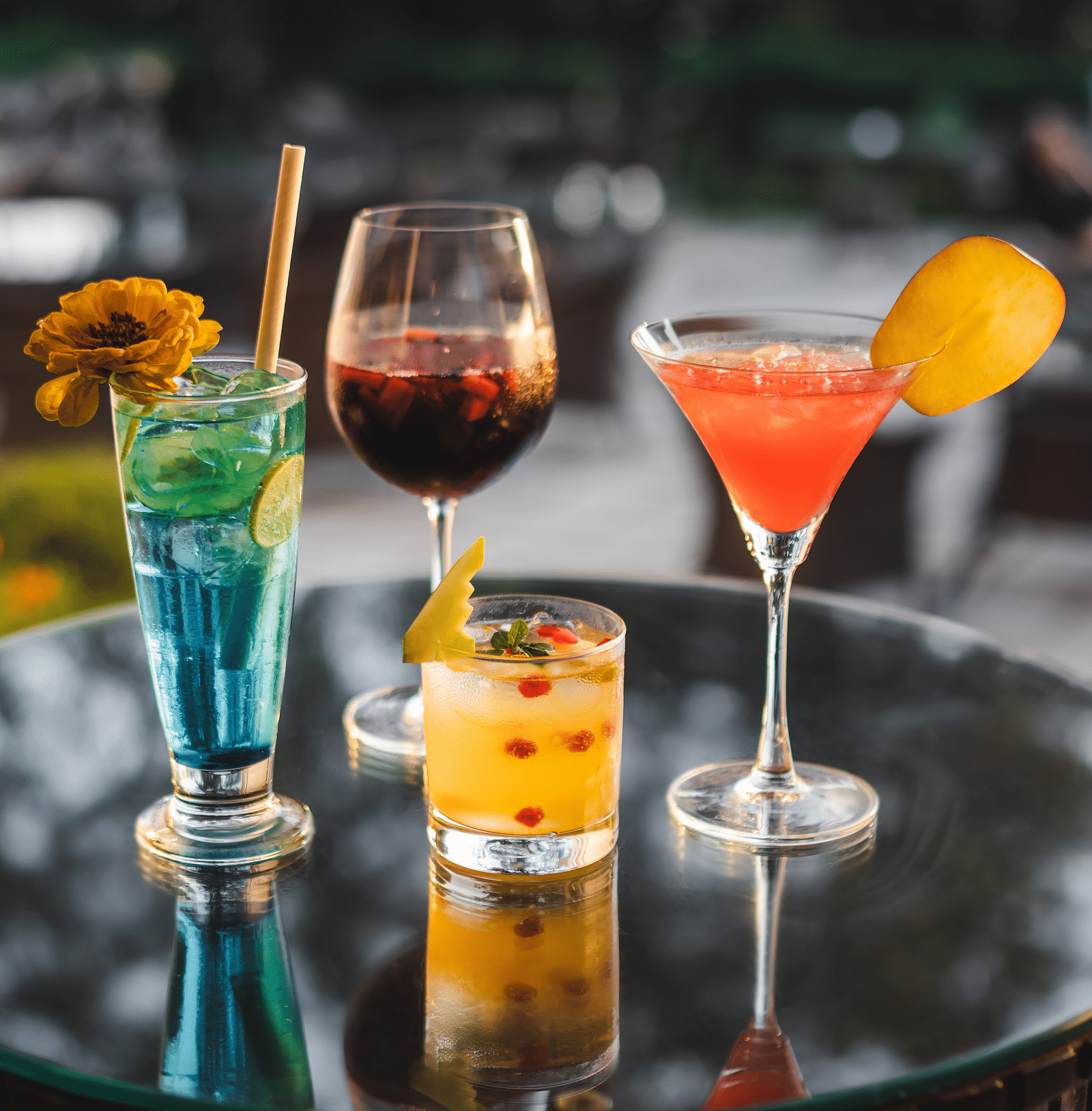 image of vibrant choices of beverages served by the Victorian Bar at The Claridges Nabha Residence