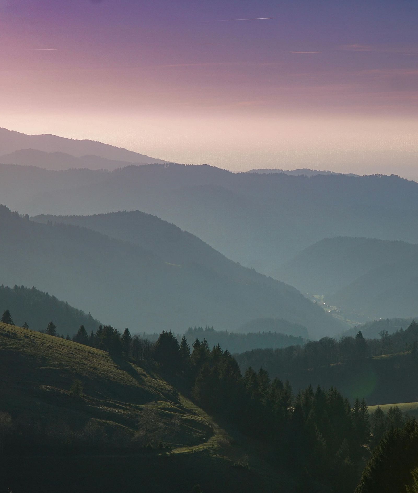 View of a valley during sunset