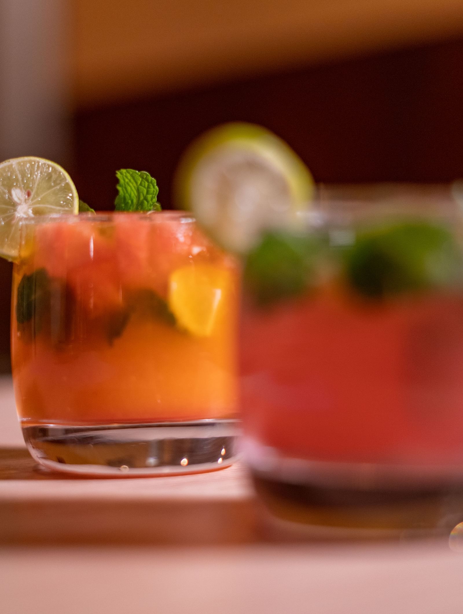 Two glasses of coloured drinks placed on a table at BluSalzz Escapade Resort, Lansdowne.
