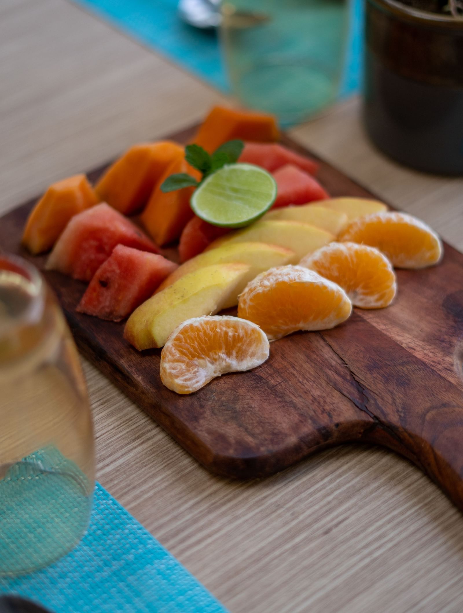 A variety of sliced fruits neatly arranged for serving at BluSalzz Escapade Resort, Lansdowne.