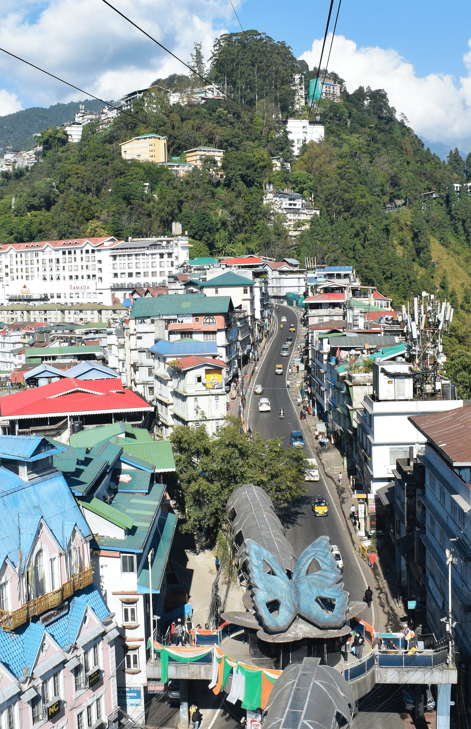 Old Ropeway station with aerial view of the city