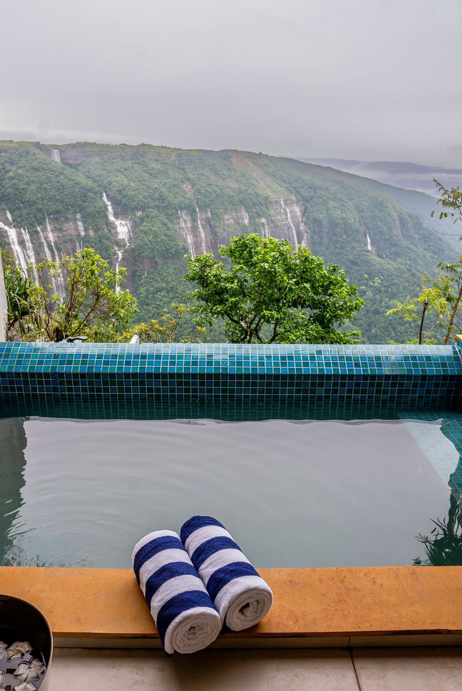 Private plunge pool with a valley view at Polo Resort Cherrapunjee.