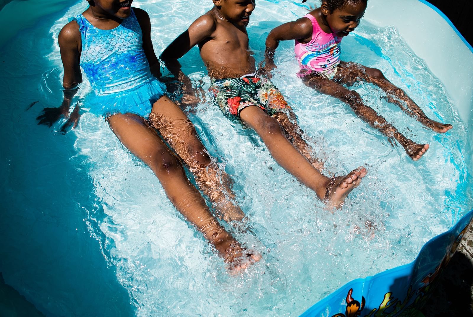 Kids in swimsuits in a water park