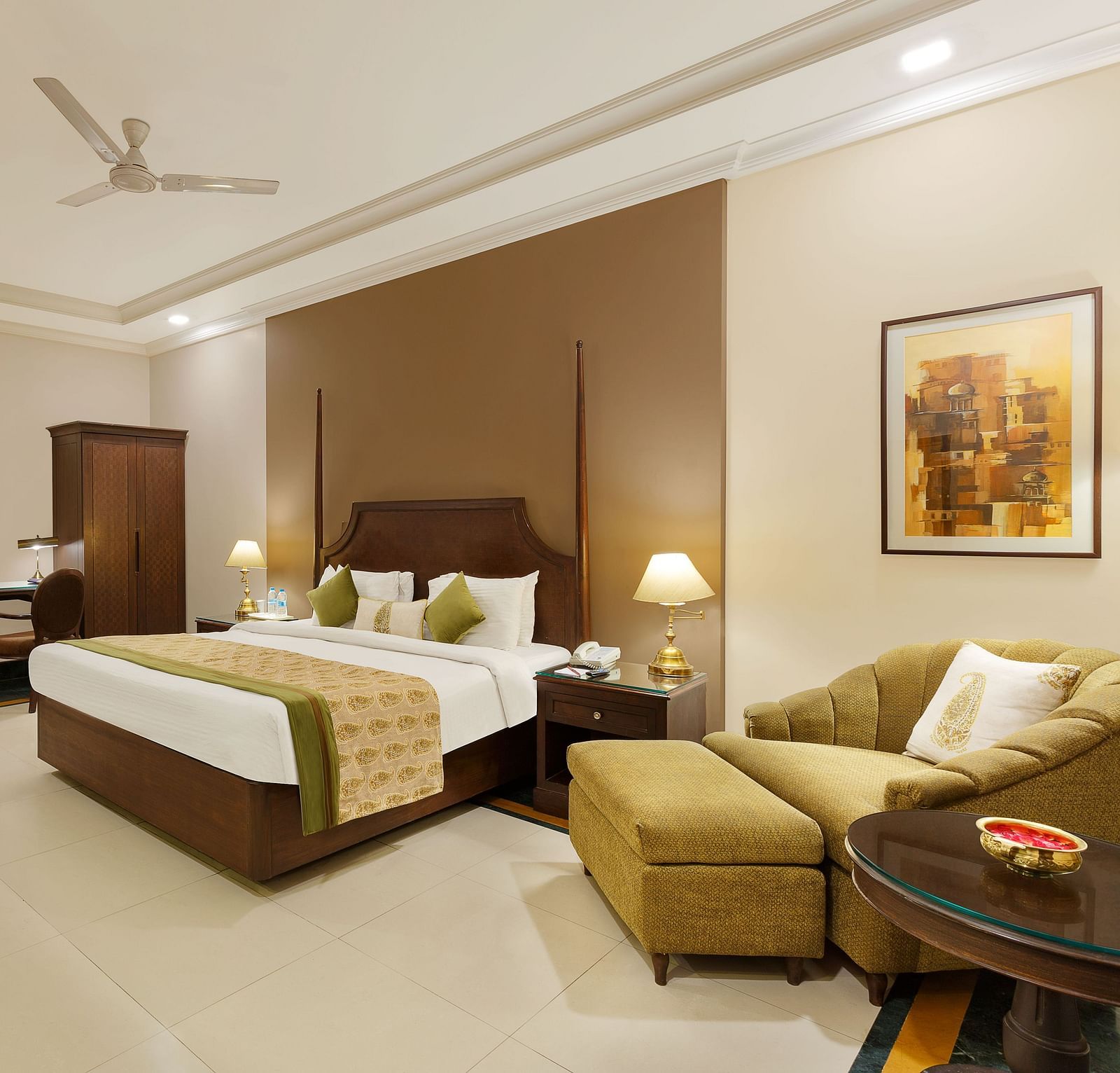 A luxurious king-size bed room with a view at Ganga Lahari Haridwar.