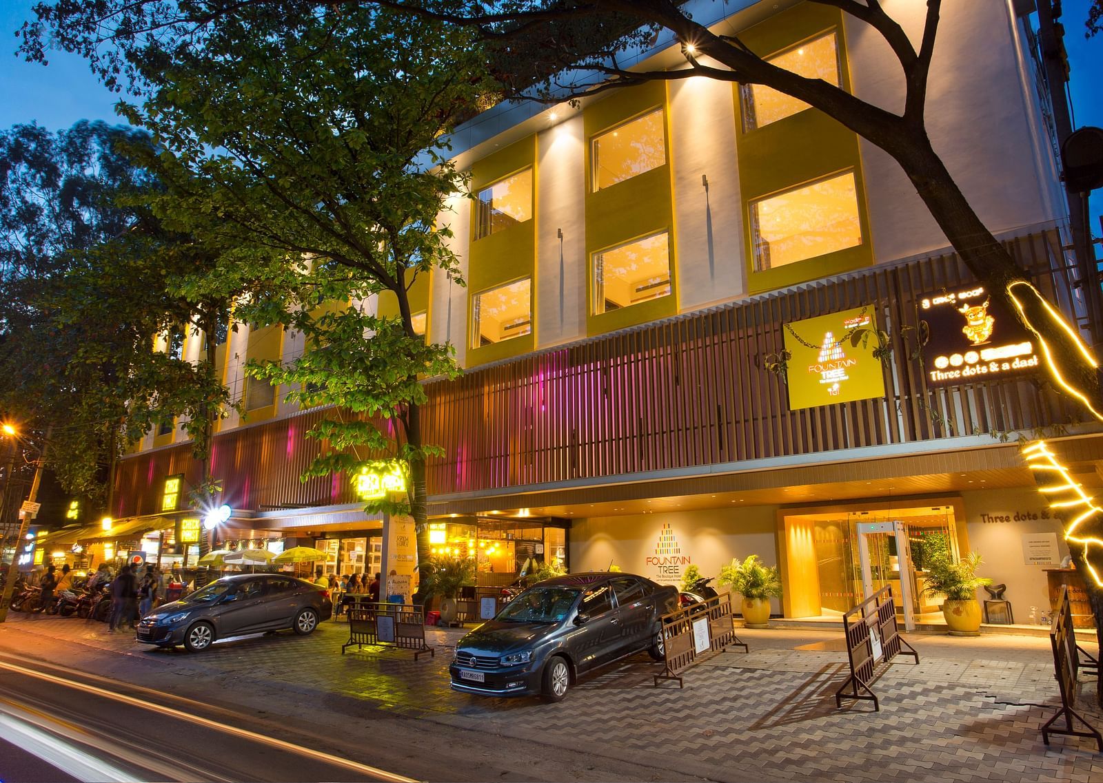 Facade of a hotel during blue hour