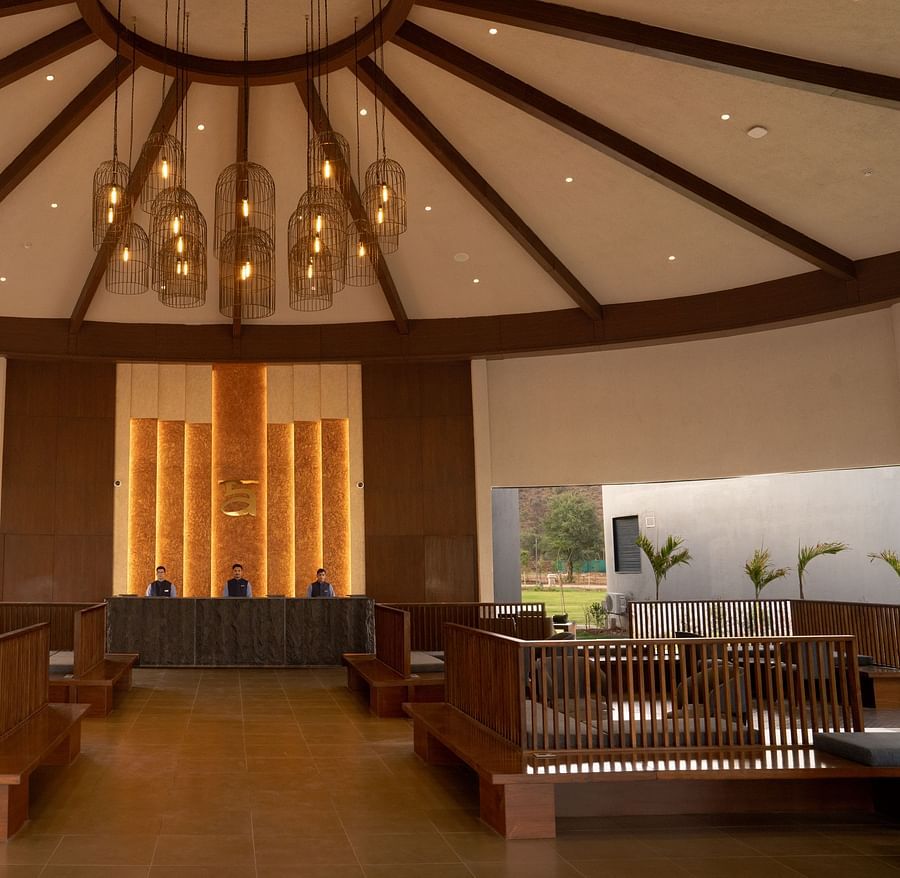 Lobby area with high ceiling and ample of seating apce at Ananta Spa and Resort, Ajabgarh