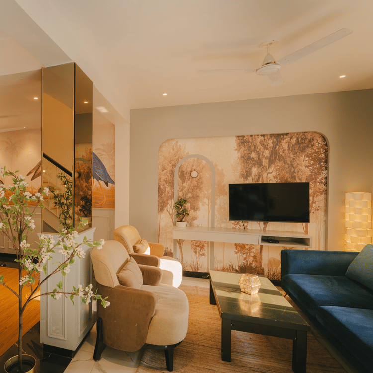 Luxurious and spacious living room with elegant furnishings in Three BHK Premium Villa, Richmonde Ananta Elite, Goa.