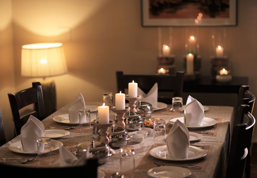 The dining table prepped for a meal 1 - Lamrin Boutique Cottages Rishikesh