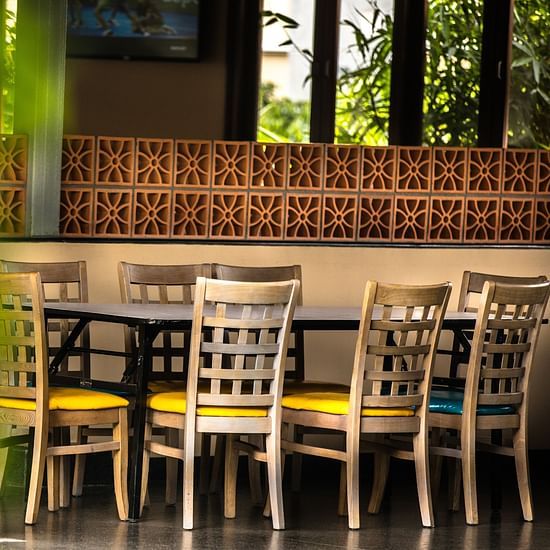 outdoor seating area at our multi-cuisine restaurant in surya city
