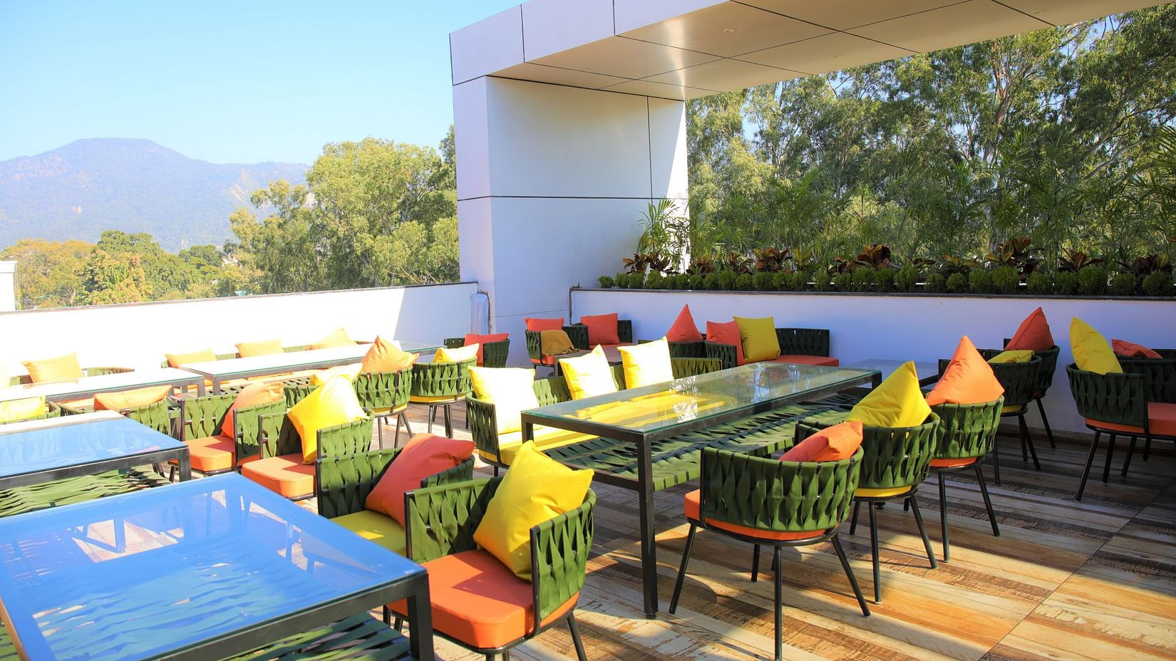Comfotable chairs at roof top restaurant