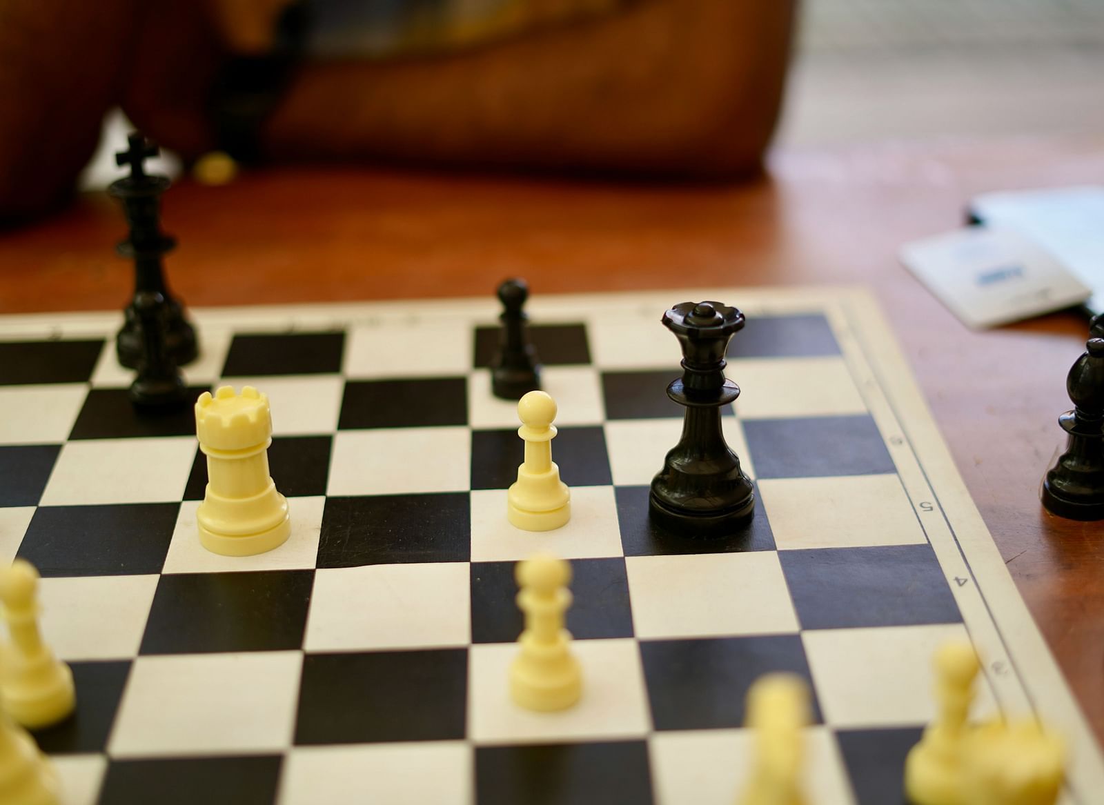 A chessboard with strategically placed coins.