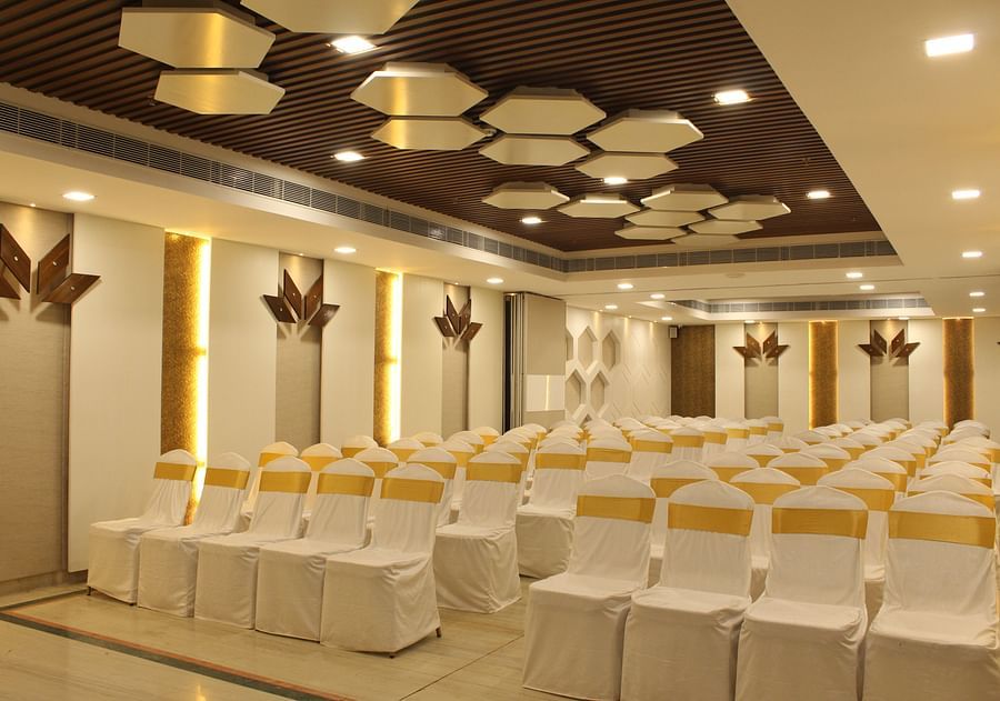 seating arrangements inside the Banquet hall in Chennai at Raj Park Hotel, Chennai