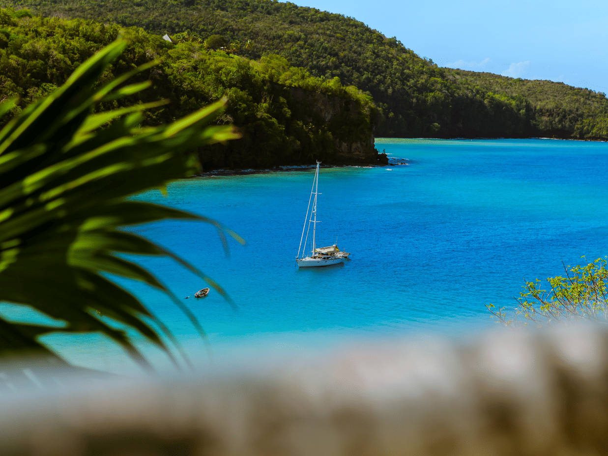 A view of the scenic waters from The Soco House, featuring a cruise with a hilltop landscape at the backdrop.