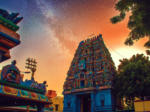 facade of A temple in Chennai pictured during sunset 