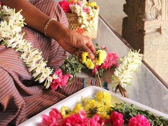 Flower Garland preparation at Chidambara Vilas