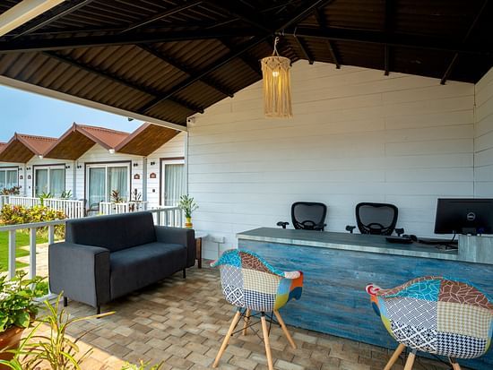 Reception of our resort in North Goa beach side hotel 