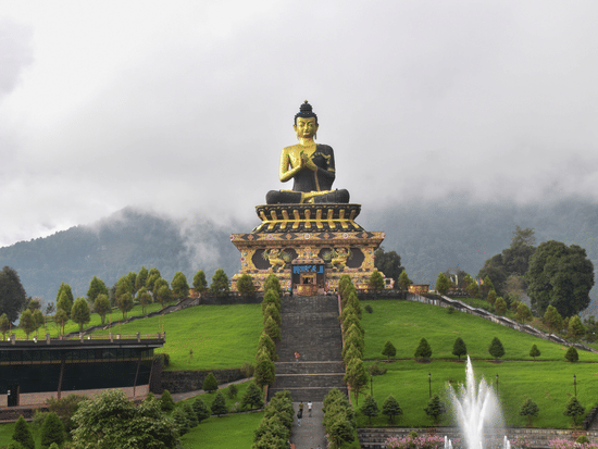 an image of the popular Buddha Park in Sikkim with the statue of Lord Buddha meditating amidst a green park