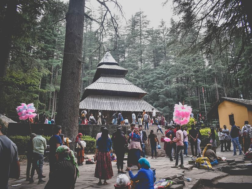 People visiting Hadimba temple in shimla