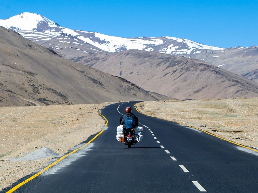 Motorcycle journey on a mountainous road
