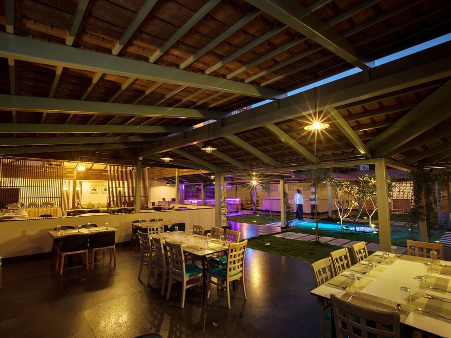 outdoor seating area at our multi-cuisine restaurant in surya city