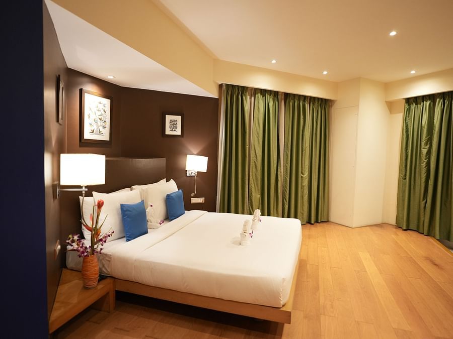 Interiors of the bedroom in the Suite The Beatle Hotel, POwai