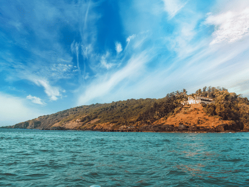 View of deep blue sea which surrounds the small Island 