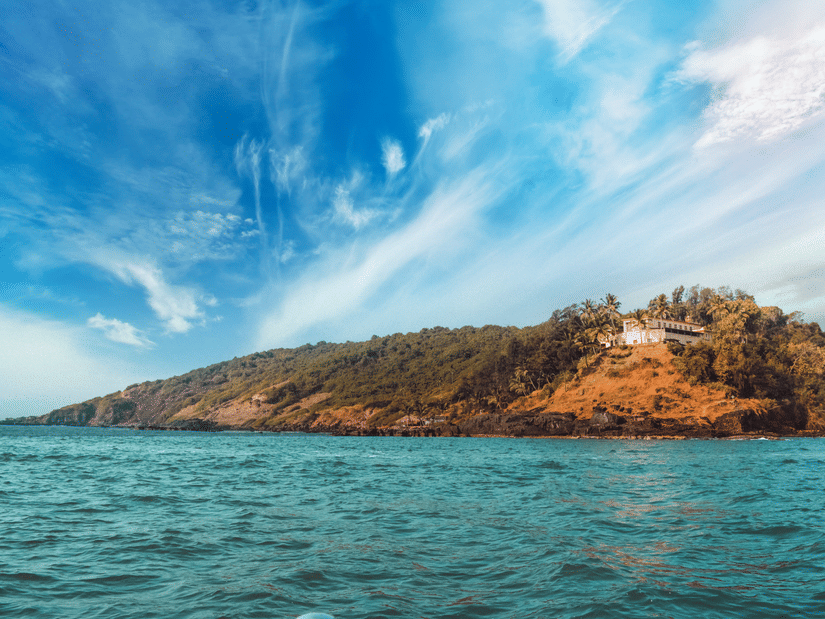 View of deep blue sea which surrounds the small Island 
