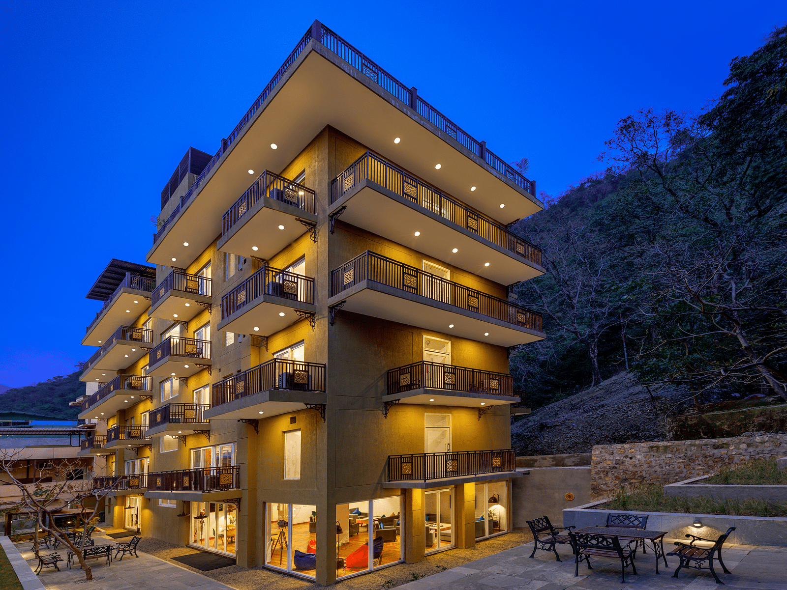 Facade shot of the entire property during evening - Bedzzz, Rishikesh