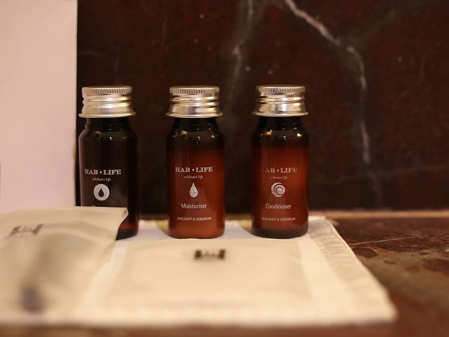 Luxe toiletries and towel at hablis hotel chennai