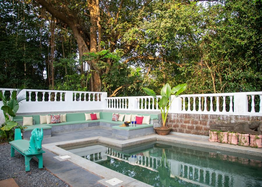 view of the l shaped pool from a distance