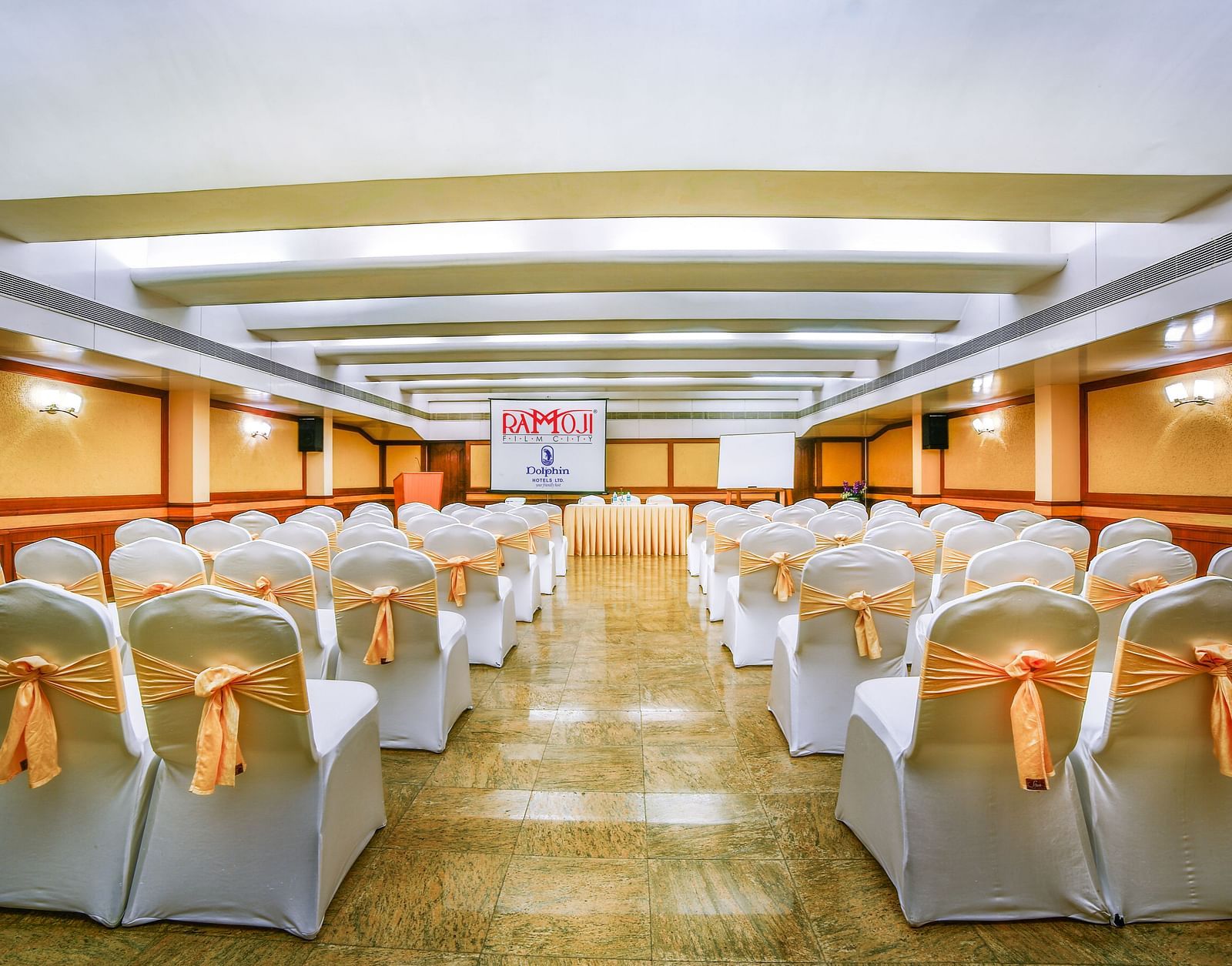 Champion Hall arrayed with chairs at Tara, Comfort Hotel in Hyderabad - Ramoji Film City.