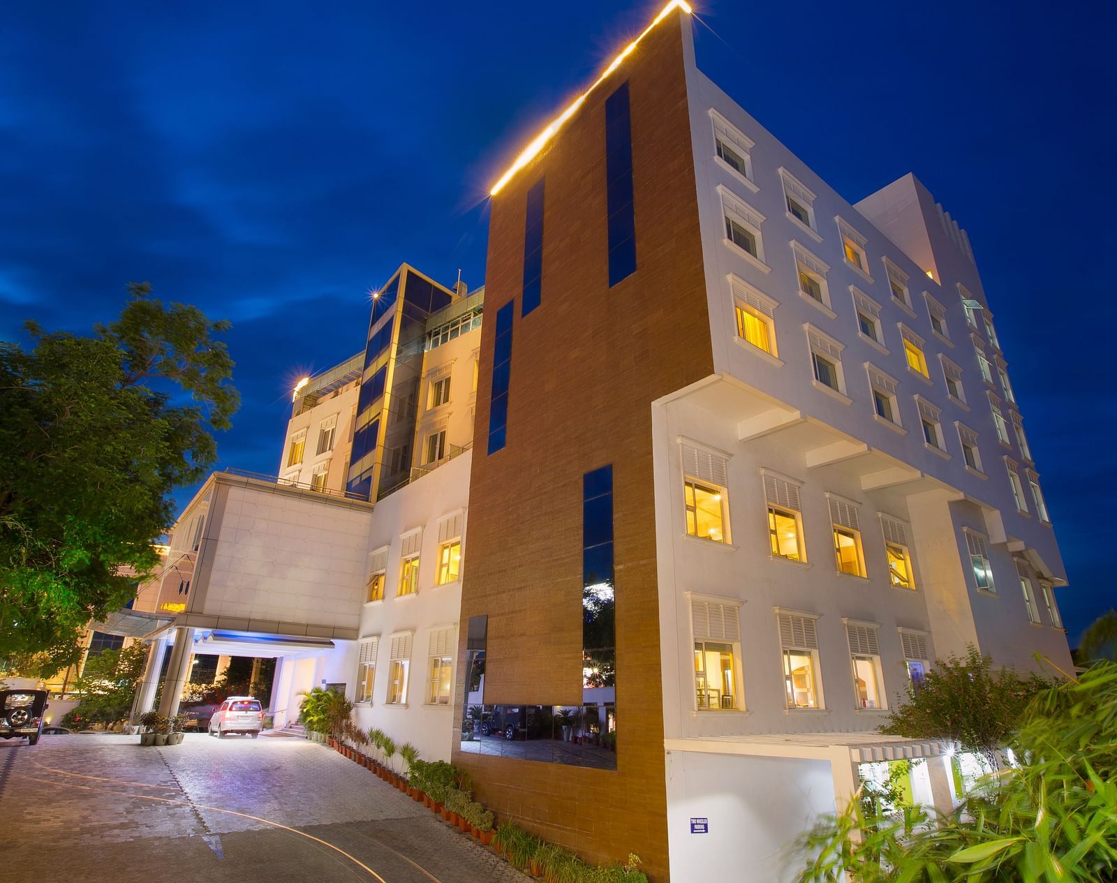 facade of Hotel Atithi - TGI Grand, Pondicherry at night