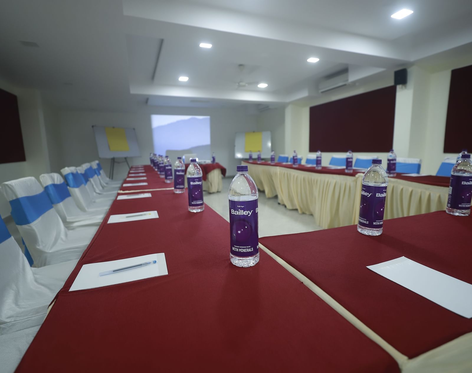 The U-shaped arrangement of the Pearl banquet hall in Mountview Resort, as seen from one corner of the hall.