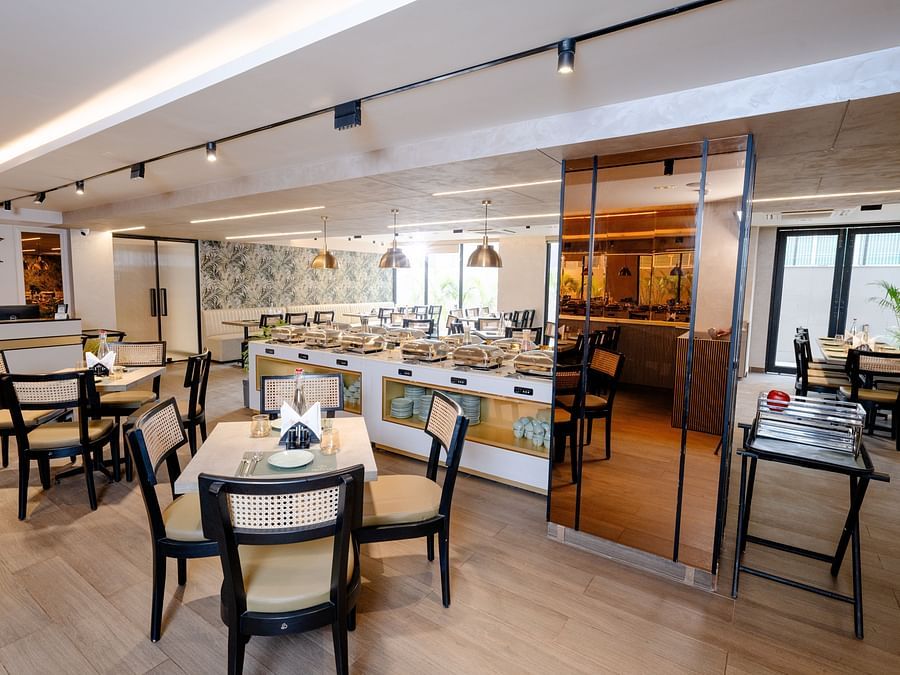 interior of Mishri, the restaurant at Triptam Hotel, Vrindavan