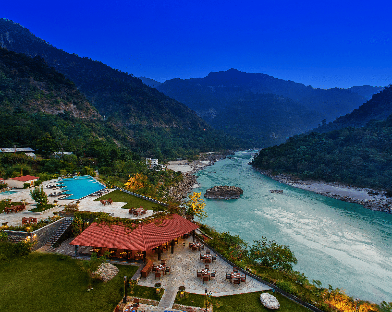 View of Patio from Main Wing - Aloha On The Ganges, Rishikesh