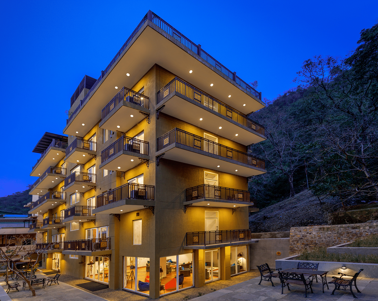 Facade shot of the entire property during evening - Bedzzz, Rishikesh