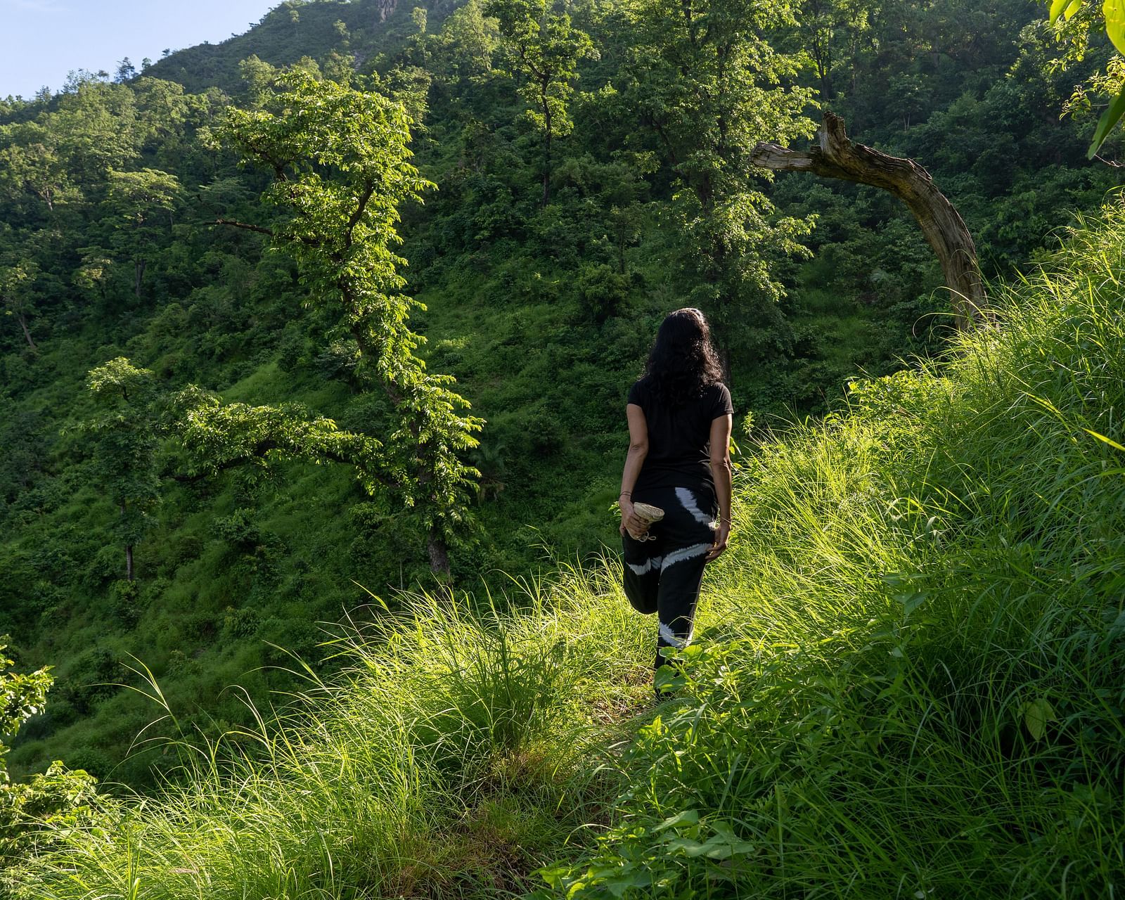 a person walking in the mountains