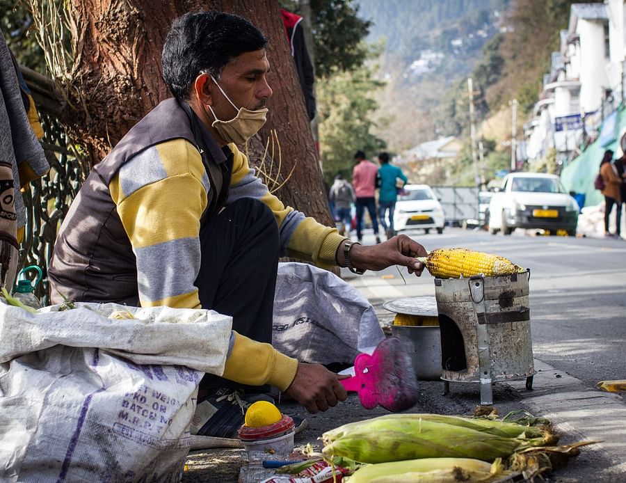 Man roasting corns on roadside